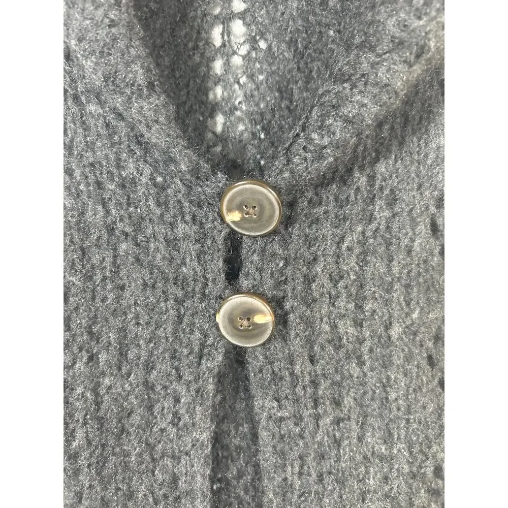 Eddie Bauer Sweater Vest Small Gray Hand Knit Open Mohair Blend Chunky Long - Picture 3 of 12